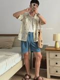 NOOBITA - Sơ mi tay ngắn cổ vest hoạ tiết 8054