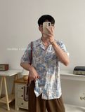 NOOBITA - Áo sơ mi cổ vest hoạ tiết lá 7978