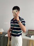 NOOBITA - Áo thun polo len dệt kim kẻ sọc 7994