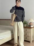 NOOBITA - Áo len dệt kim tay dài kẻ sọc 8247