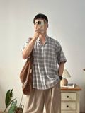 NOOBITA - Sơ mi henley tay ngắn kẻ caro 8251