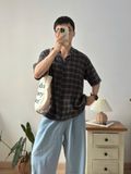 NOOBITA - Sơ mi henley tay ngắn kẻ caro 8251