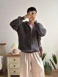 NOOBITA - Áo khoác len dây kéo có nón 8271