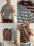 NOOBITA - Áo polo dệt kim kẻ sọc 8273