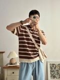 NOOBITA - Áo polo dệt kim kẻ sọc 8273