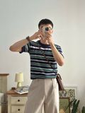 NOOBITA - Áo thun len dệt kim kẻ sọc 8278