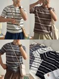 NOOBITA - Áo thun len dệt kim kẻ sọc 8314