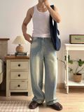 NOOBITA - Quần dài jeans wash ống rộng 8334