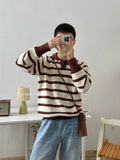 NOOBITA - Áo polo len tay dài kẻ sọc 8208