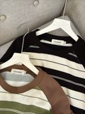 NOOBITA - Áo thun raglan oversized kẻ sọc 8215
