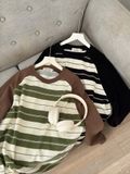 NOOBITA - Áo thun raglan oversized kẻ sọc 8215