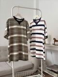 NOOBITA - Áo thun tay ngắn oversized kẻ sọc 8220