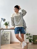 NOOBITA - Cardigan len dệt kim kẻ sọc 8221