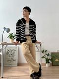 NOOBITA - Cardigan len dệt kim kẻ sọc 8221