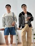 NOOBITA - Cardigan len dệt kim kẻ sọc 8221
