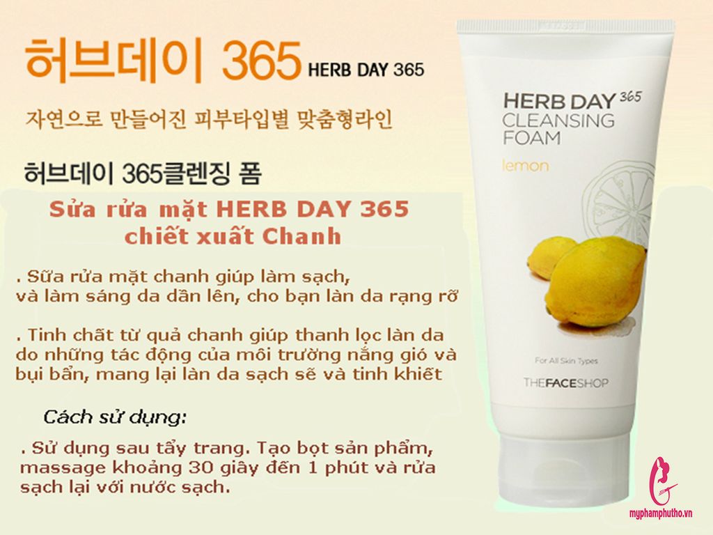 công dụng Sữa Rửa Mặt Chanh HERB DAY 365 CLEANSING FOAM LEMON The Face Shop Làm Sáng Da