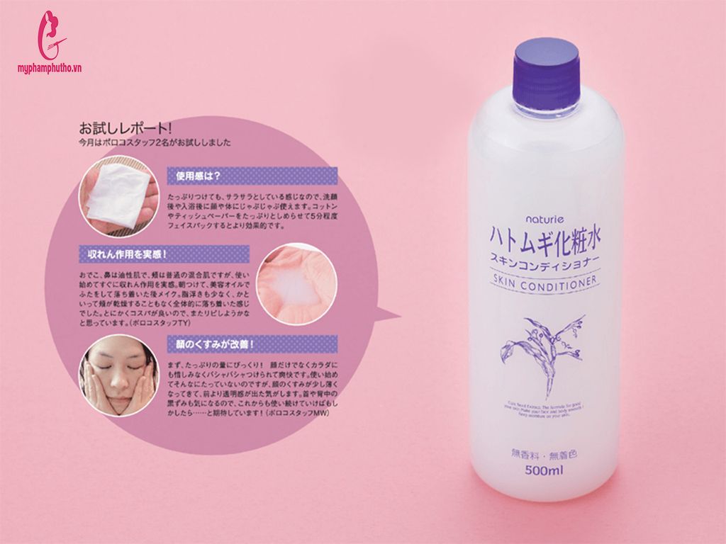 Cách dùng Nước Hoa Hồng Naturie Hatomugi Skin Conditioner 500ml Ý Dỹ