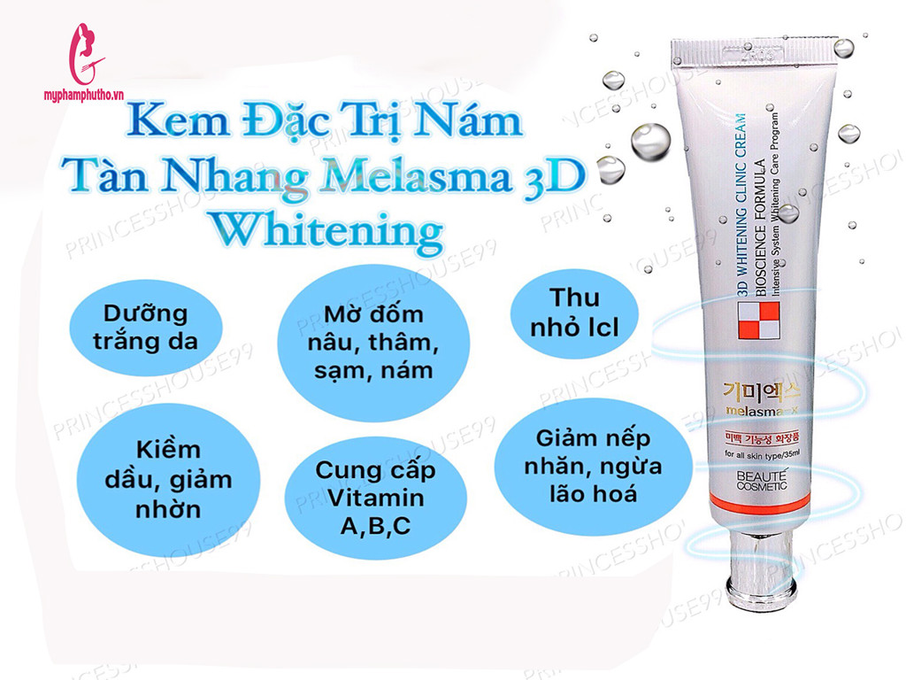 công dụng Kem trị nám 3D Whitening Clinic Cream Melasma
