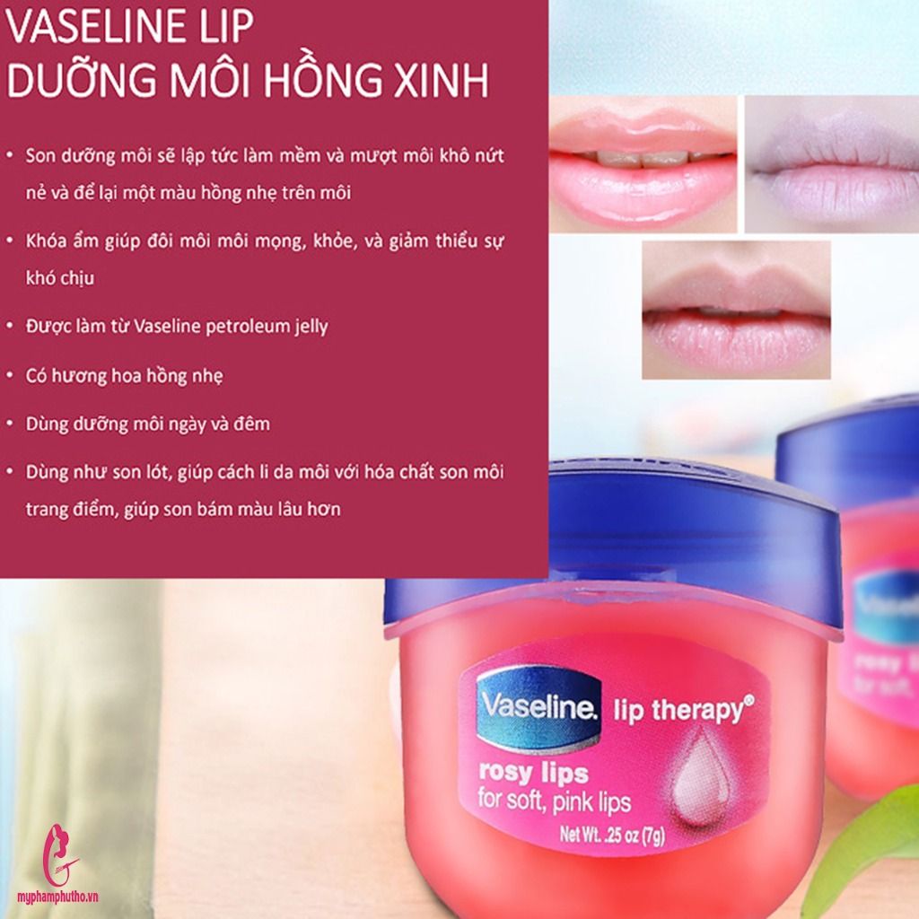 công dụng Son Dưỡng Môi Vaseline Rosy Lips Therapy của Mỹ