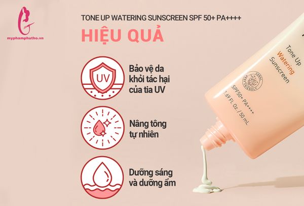 công dụng Kem chống nắng Innisfree Tone Up Watering Sunscreen SPF 50+ PA ++++ ( DA KHÔ)