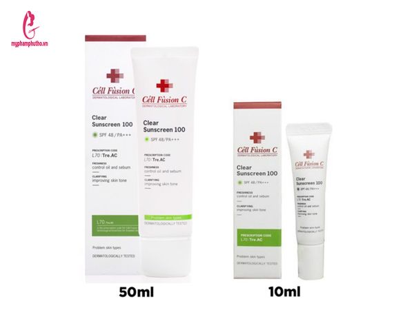 Kem Chống Nắng Cell Fusion C Clear Sunscreen 100 SPF50++ Màu xanh