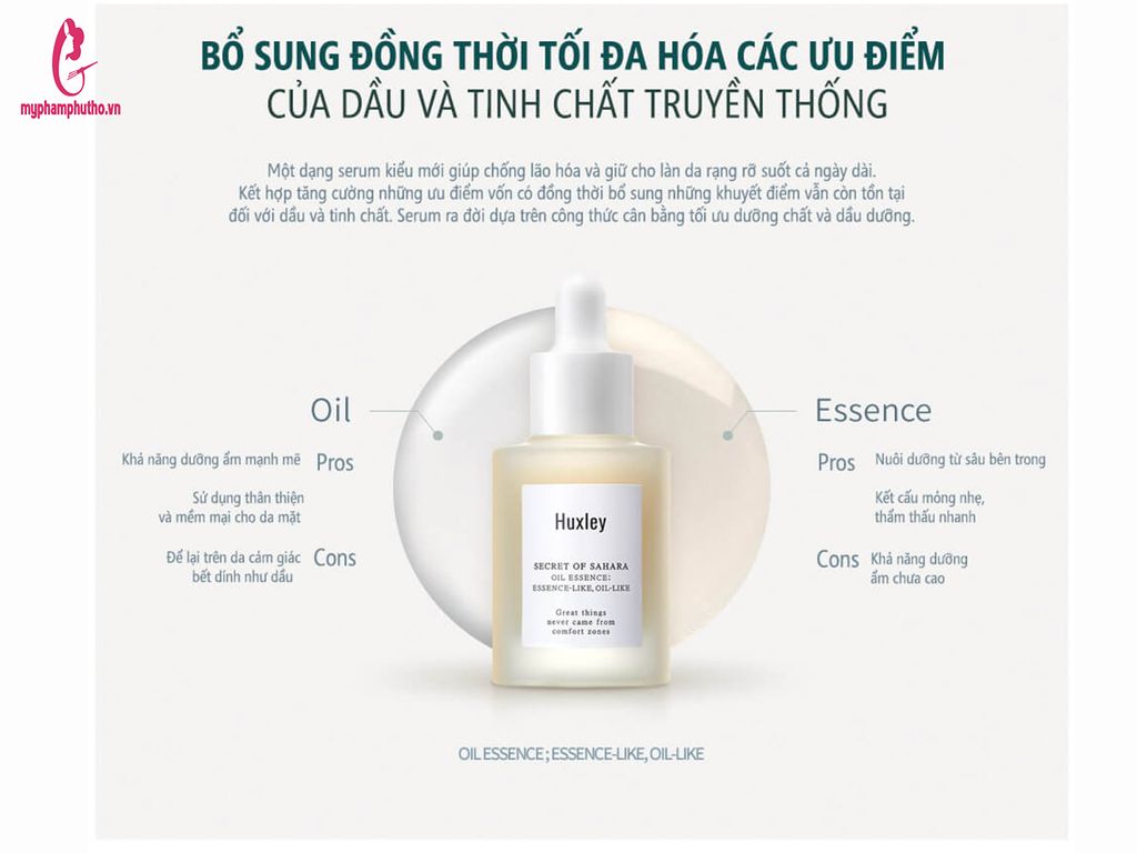 công dụng Tinh Chất Dưỡng Chống Lão Hóa Căng Bóng HUXLEY Secret Of Sahara Oil Essence; Essence-Like