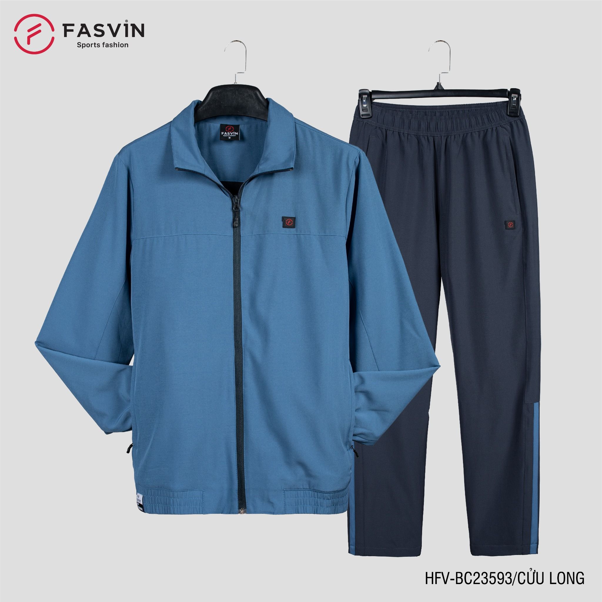 Bộ quần áo gió nam 2 lớp FASVIN BC23593 vải thể thao cao cấp lót vải thun hàng chính hãng
