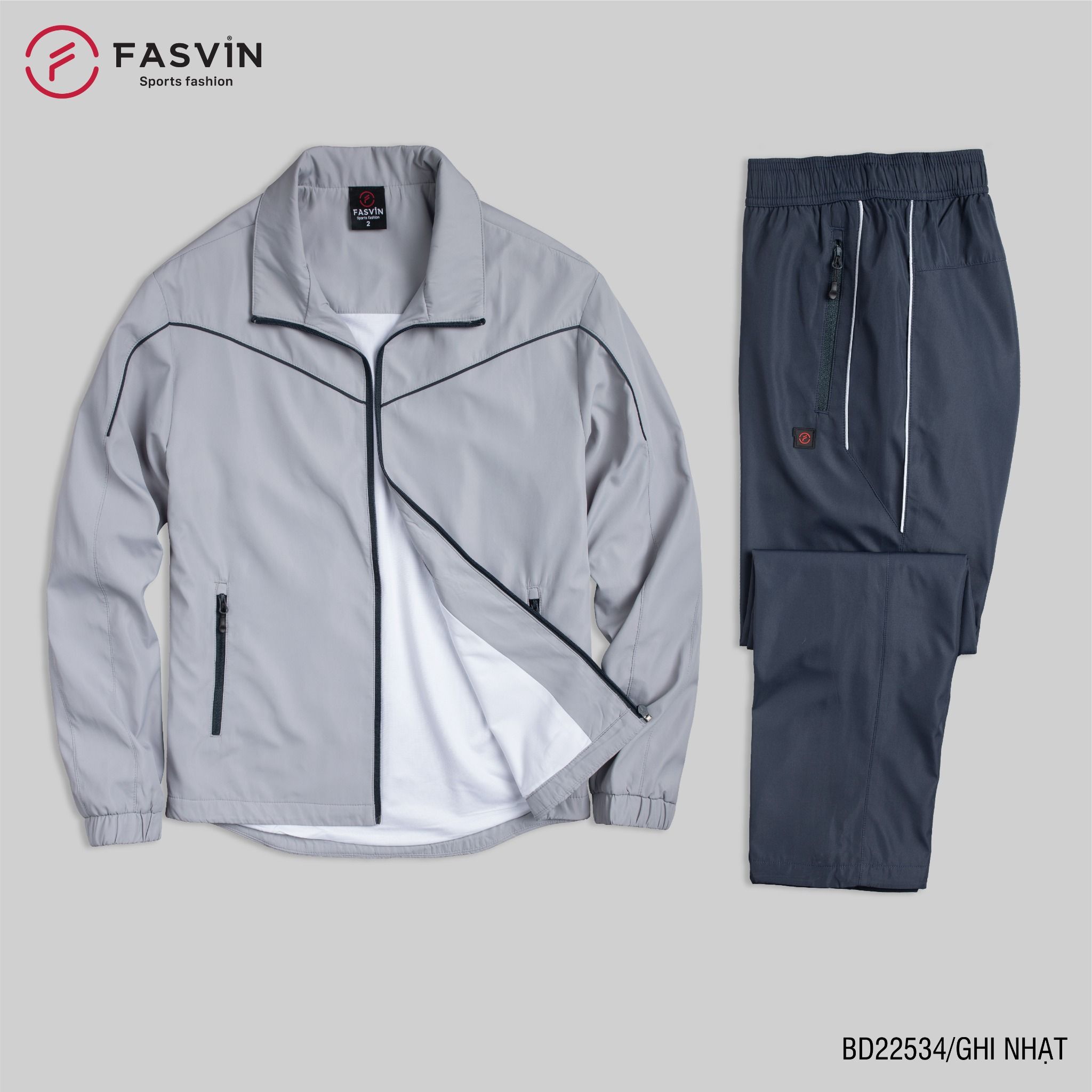 Bộ Quần Áo Gió Thể Thao Nam FASVIN BD22534 02 Lớp Lót Thun Dày Dặn Ấm Áp Chất Vải Và Phom Dáng Rất Đẹp