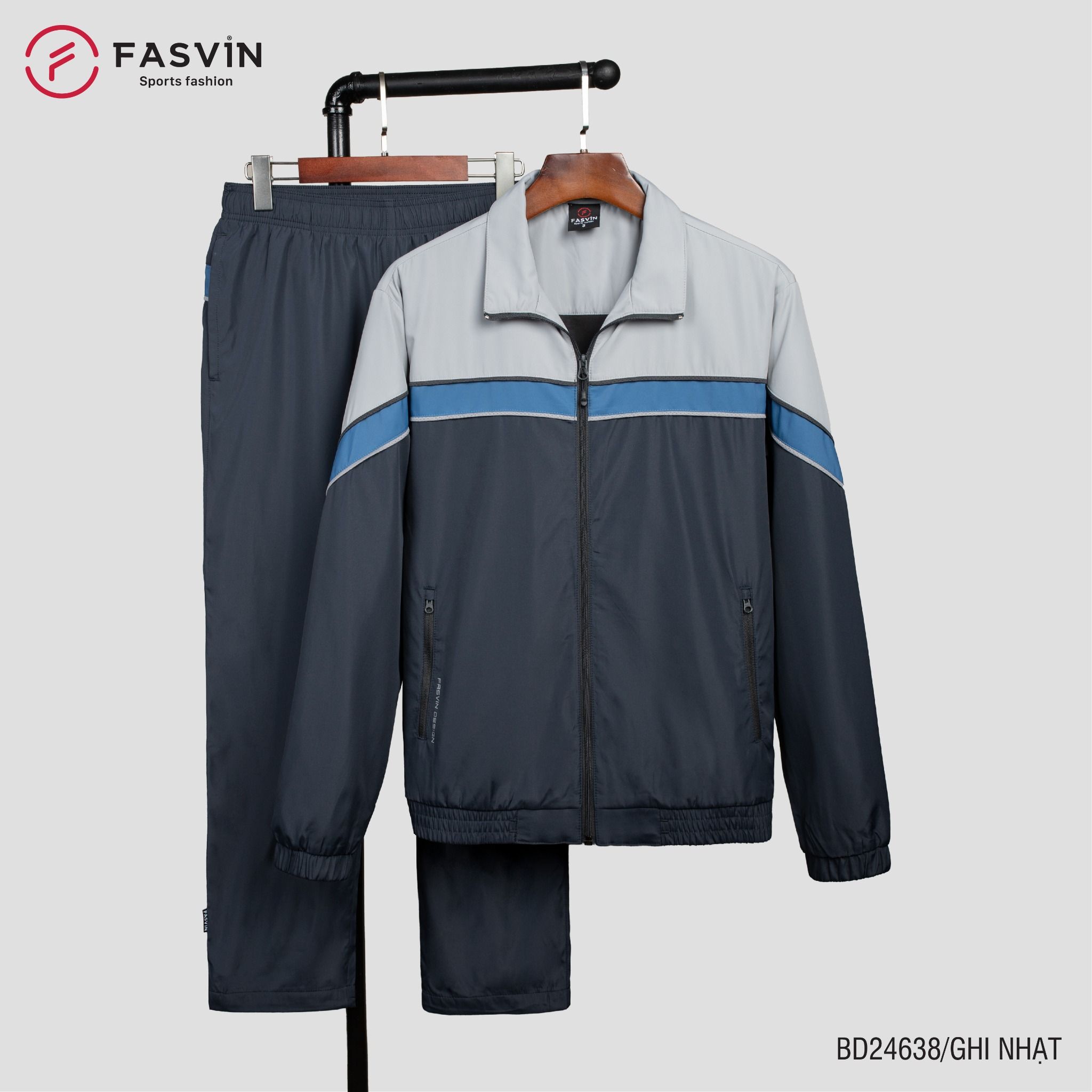 Bộ Quần Áo Gió Thể Thao Nam FASVIN BD24638 02 Lớp Lót Thun Dày Dặn Ấm Áp Chất Vải Và Phom Dáng Rất Đẹp