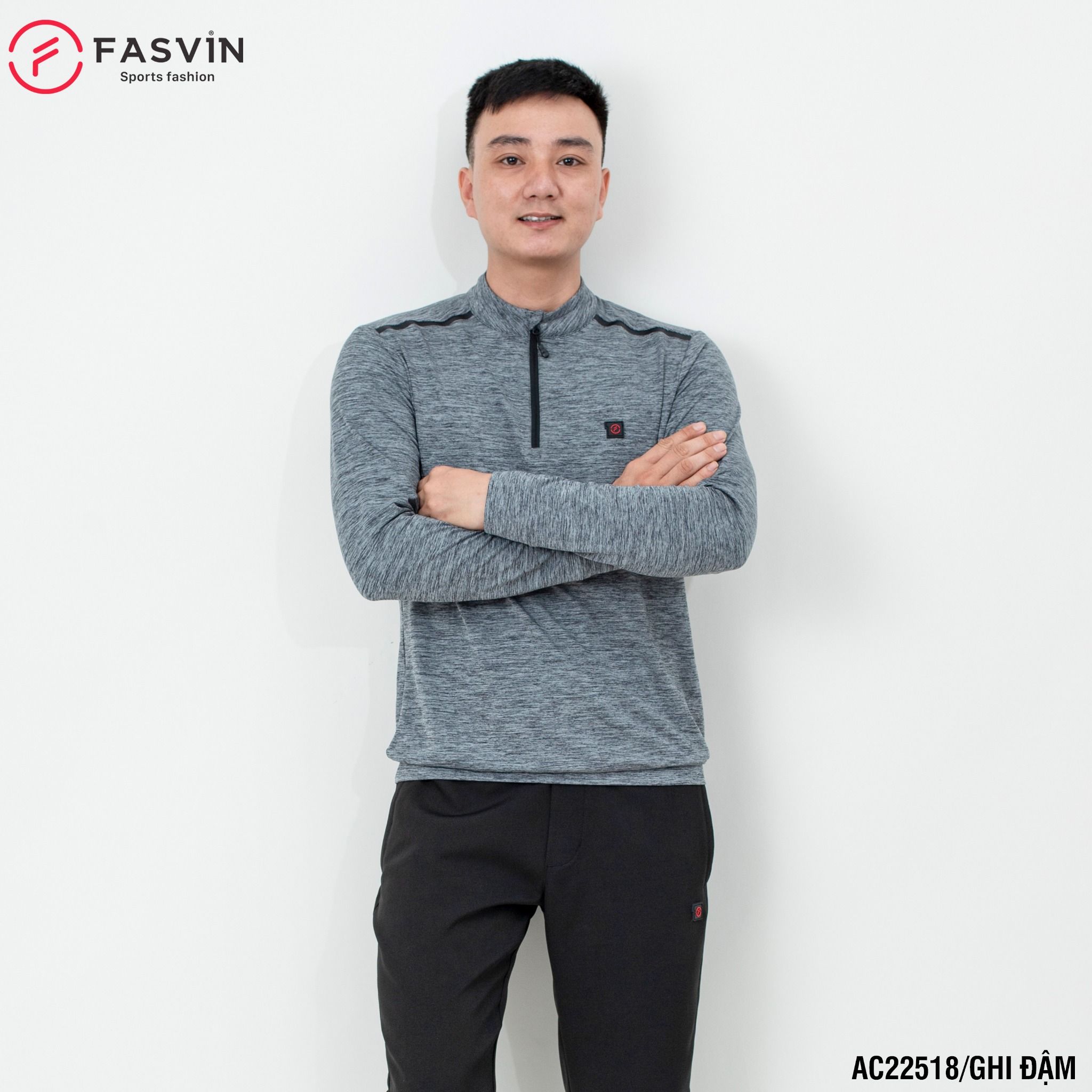 Áo thể thao nam Fasvin AC22518 chất Melanger cổ tàu vải mềm mại co giãn thoải mái.