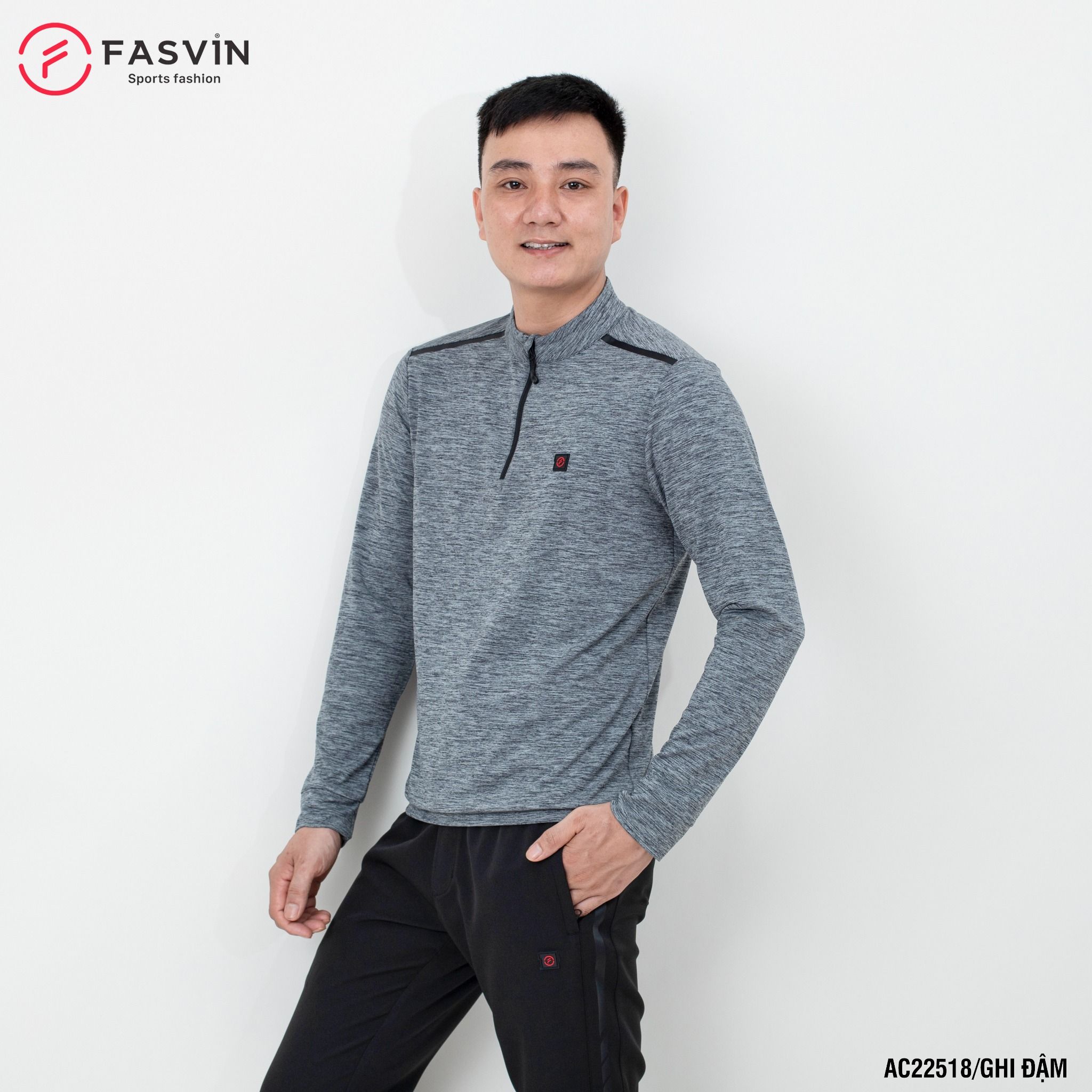Áo thể thao nam Fasvin AC22518 chất Melanger cổ tàu vải mềm mại co giãn thoải mái.
