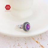  Amethyst Big Mystery Braid Stone Silver Ring - Nhẫn đá Thạch Anh Tím 084SR 