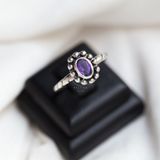  Amethyst Oval Gemstone Dottie Line Silver Ring - Nhẫn Bạc 925 Đá Thạch Anh Tím 