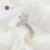  Nhẫn Đá Moissanite Đá Chủ 6.3li- Ổ Trái Tim Bản Dày Đính 5 Viên Moi - Nhẫn Bạc 925 Cao Cấp Đính Moissanite 6.3mm Sterling Silver Ring 