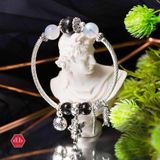  Vòng Đá Thạch Anh Tóc Đen Kết Hợp Đá Moonstone Phối Charm 