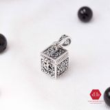  Lucky Flower Cube Box Pendant- Mặt Dây Chuyền Đựng Đá Thiên Nhiên Hộp Vuông Hoạ Tiết Cỏ Bốn Lá - MDC280 