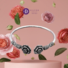 Kiềng Hoa Hồng Đen Cá Tính Bạc 925 - Double Black Rose Silver Bangle - K196