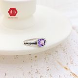  Amethyst Square Stone Braid Line Silver Ring - Nhẫn Bạc 925 đá Thạch Anh Tím - 058SR 