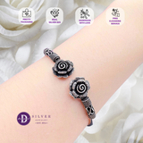  Kiềng Hoa Hồng Đen Cá Tính Bạc 925 - Double Black Rose Silver Bangle - K196 