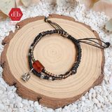  Vòng Dây Thắt Đá  Lu Thống Garnet Và Charm Bạc  925 - Vòng Thắt Dây Thủ Công Đá Phong Thủy 