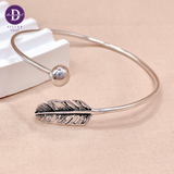  Kiềng Bạc 925 Kiềng Lông Vũ Kiểu Oxidize - Black Feather Silver Bangle K119 