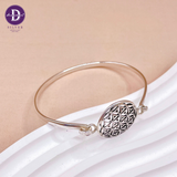  Kiềng Bạc 925 Oxy Hoá Đen Cá Tính Mặt Hoa Văn Đặc Biệt - Pattern Circle Silver Bangle - K200 