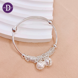  Kiềng Bạc 999 2 Chuông Khoen Bạc - Double Maze Bell Silver Baby Bangle (Pure Silver) Ddreamer  K223 