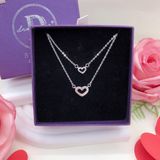  Double Heart Double String  Silver Necklace - Dây Chuyền Kiểu 2 Dây Mặt Trái Tim To Nhỏ Bạc 925 - Dây Chuyền Valentine - Ddreamer 375DCT 