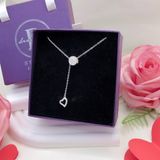  Circle & Heart Silver Necklace - Dây Chuyền Mặt Tròn Đính Đá & Trái Tim Rơi  Bạc 925 - Dây Chuyền Valentine - Ddreamer 173DCH 