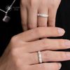 Couple Rings - Nhẫn Cặp Bản Mo Hoa Văn Bi Sọc và 1 Viên Đá CZ - Nhẫn Nữ Có Đính Viền Đá  2585NH