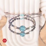  Vòng Dây Thắt Đá Aquamarine Mix Charm Cỏ 4 Lá - Vòng Thắt Dây Thủ Công Đá Phong Thủy 