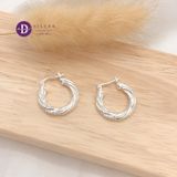  Premium Sparkling Twist Line Silver Hoops - Bông Tai Khoen Xoắn Dày Đính Đá CZ - Size 18mm Ddreamer P3044BTK 