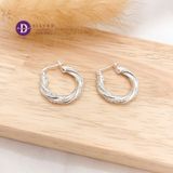  Premium Sparkling Twist Line Silver Hoops - Bông Tai Khoen Xoắn Dày Đính Đá CZ - Size 18mm Ddreamer P3044BTK 