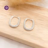  Premium Sparkling U Line Silver Hoops - Bông Tai Khoen Oval Đính Full Đá CZ - - (Size 18mmx14mm)Ddreamer 3038BTK 